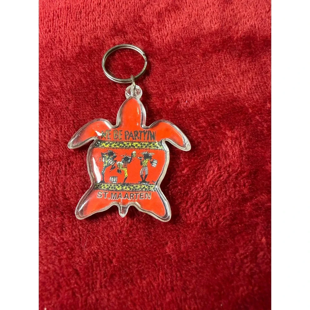 St Maarten Sea Turtle Keychain No Stress Mon We Be Partyin Souvenir Acrylic